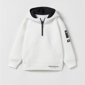 Zara White Kids Neoprene Hoodie with Black Accents